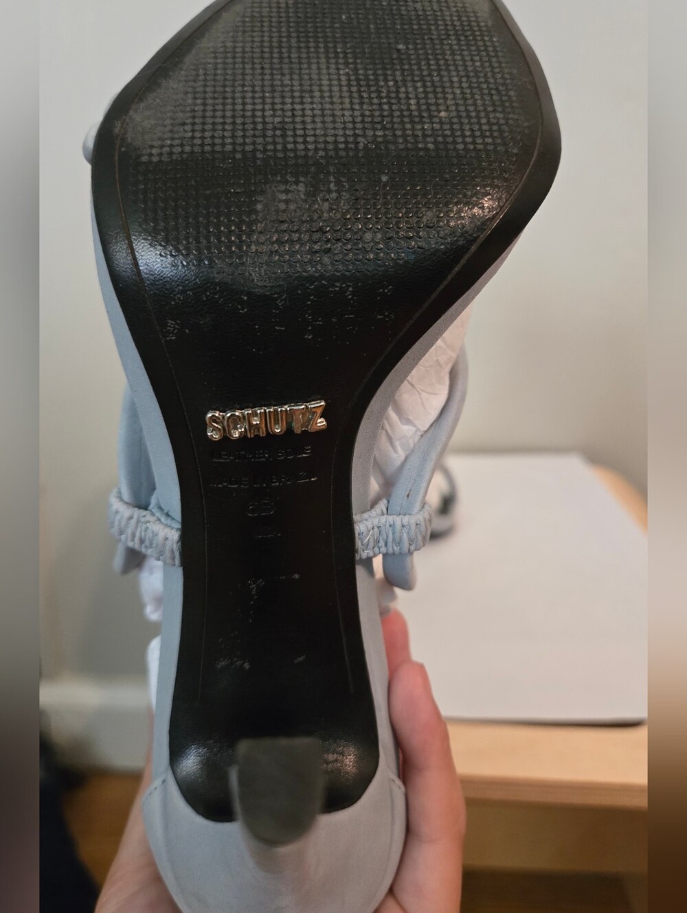 Vintage SCHUTZ Strappy Suede Heels in Light Gray 6s - Picture 2 of 9